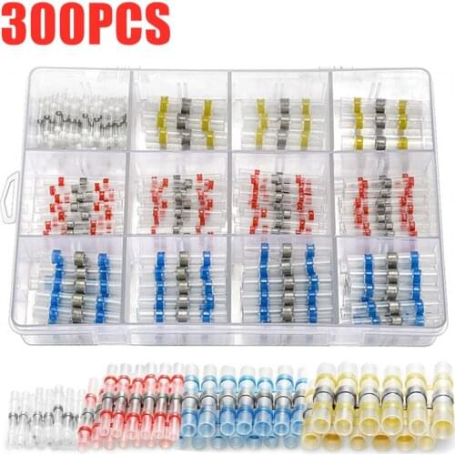 300/100Pcs Solder Seal Wire Connectors - Heat Shrink Solder Butt Connectors - Solder Connector Kit - Automotive Marine Insulated