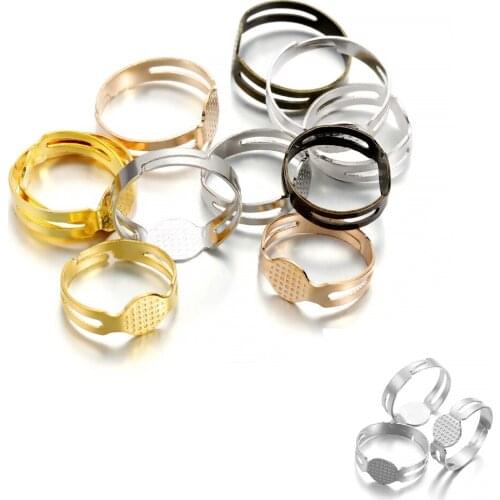 40PCS/lot 7/8MM Gold Plated Rings Adjustable Blank Ring Settings Findings For DIY Fashion Rings Jewelry Making Accessories