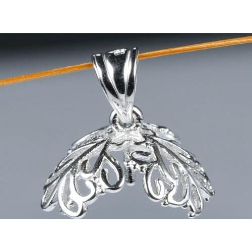 5Pcs/Lot 925 Sterling Silver Women Pendant 14-20mm Pearl Cabochon Semi Mount Fine Jewelry Setting