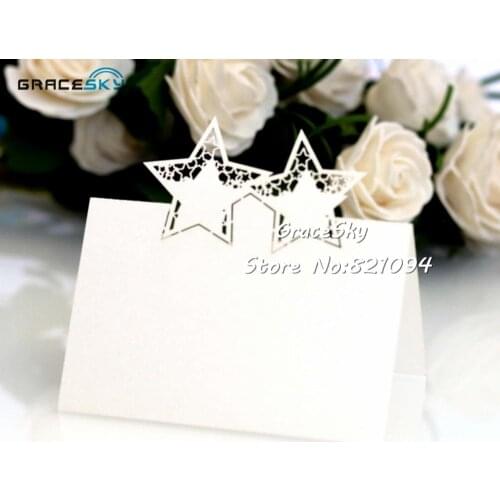 50pcs laser cut double stars Birthday Wedding invitation Table cards place seat name cards Baby shower party Table decoration