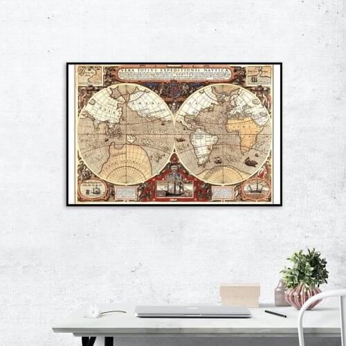 80*60cm The Retro World Map Spray Canvas Painting Medieval Latin Wall Art Poster School Supplies Living Room Home Decoration