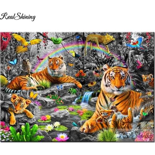 Diamond Painting Full 5D Cross Stitch Diamond Embroidery Rainbow Tiger Leopard Parrot Nature Picture Of Rhinestones Gift T72