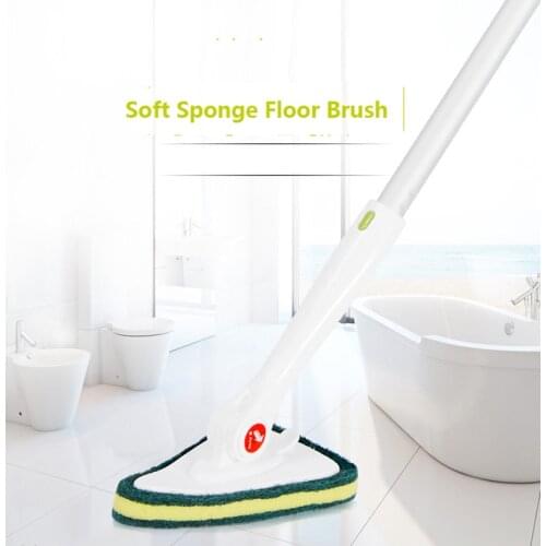 Tile Scrubber Bathtub Cleaner and Kitchen Brush with Handle Sponge Tri angle Head Toilet Corner Clean Brushes