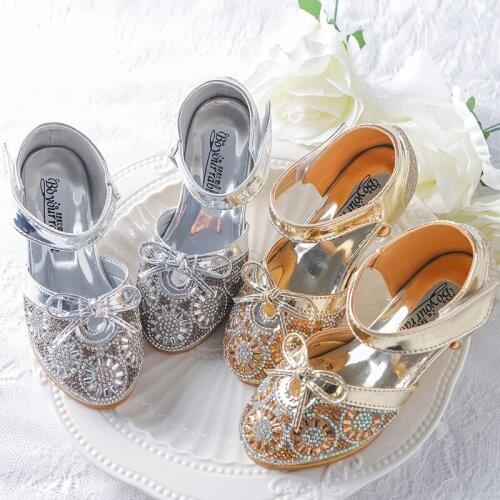 Childrens Shoes Autumn New Childrens High-heeled Princess Bow Half-empty Sandals Girls Performance Shoes Girls Soft Shoes