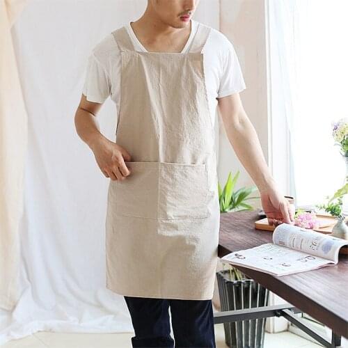 Apron Japanese-style Simple Hand-made Cotton and Linen Free Tie Retro Home Daily Baking Shop Florist Work Clothes