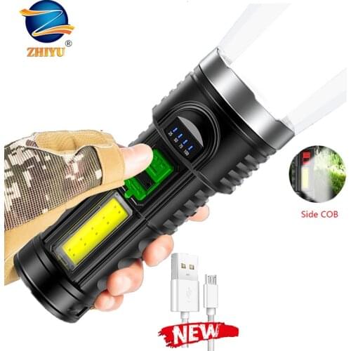 USB Rechargeable 8000LM Flashlight 4 Modes LED Torch with COB Sidelight Built-in 18650 Battery Tactical Torch Best for Camping