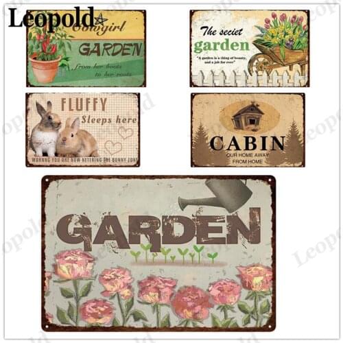 Retro Garden Metal Poster Flower Tin Plate Rabbit Tool Letter Plate Wall Art Bar Pub Cafe Home Wall Decoration 20X30Cm