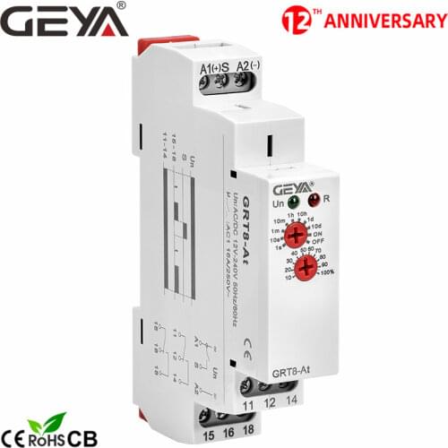 NEW GEYA GRT8-At Bt Delay on Delay off Time Relay with Instantaneous contact 16A 50-60Hz AC230V or AC/DC12-240V
