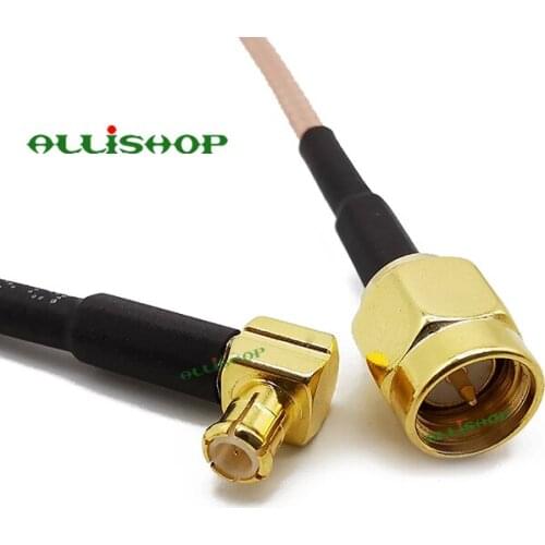 ALLISHOP SMA Male to MCX Male Right Angle Cable for Computer WLAN Network RF Antenna RG316D Double Shield Silver Coaxial Cable