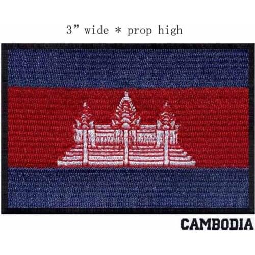 Cambodia 3" wide embroidery flag patch patches for Phnom Penh/red blue white colors/White hall