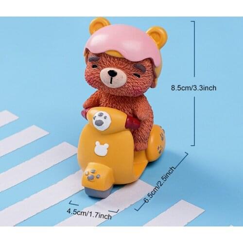 Carton Animal Toy Riding Motorcycle 3D Pig Cat Dog Bear Figurine Resin Crafts Ornament for Car Home Garden Decor GQ