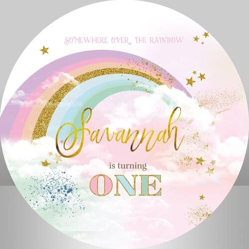 Sensfun Rainbo Round Background Circle Photo Backdrop Birthday Party Decoration Table Cylinder Cover