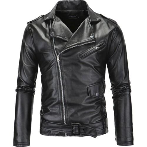 New British Motorcycle Leather Jacket Men Classic Design Diagonal zipper Biker Jackets Male Bomber Faux Leather Jackets Coats