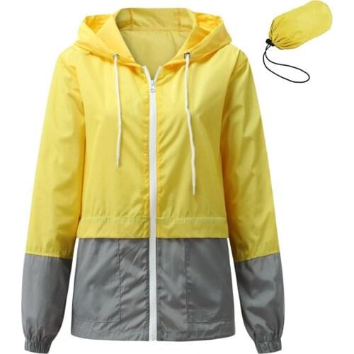 Women Jacket 2021 Hooded Jacket Solid Color Drawstring Women Long Sleeve Zipper Pockets Raincoat for Hiking