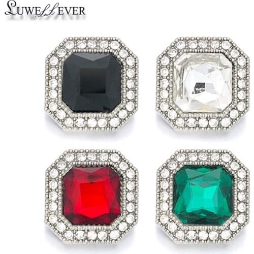 Square Flower w017 Crystal 3D 18mm Metal Snap Button For Bracelet Necklace Interchangeable Jewelry Women Accessorie Findings