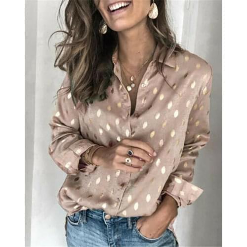 Fashion Office Ladies Women Long Sleeve Turn-down Collar Polka Dot Casual Elegant Holiday Beach Blouses Shirt Tops