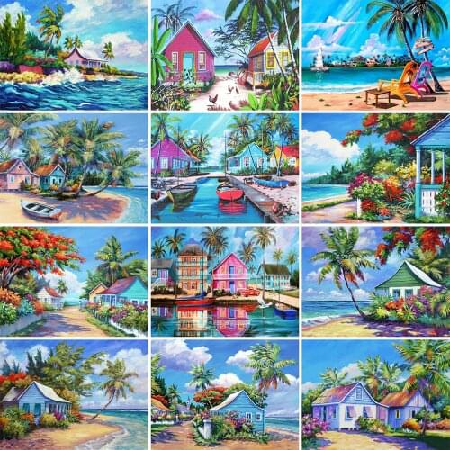MomoArt 5D DIY Diamond Painting House Rhinestone Picture Diamond Embroidery Landscape Diamond Mosaic Seaside Home Decorations