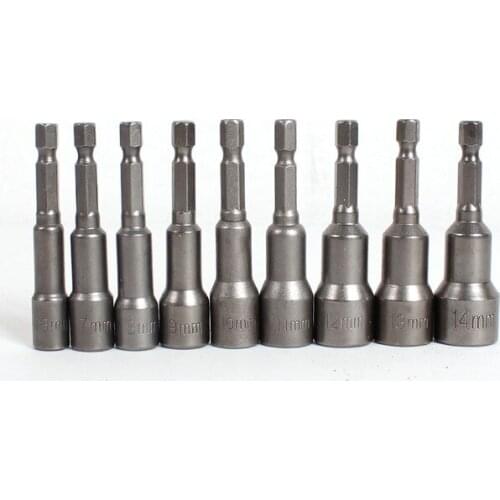 9pc 1/4" Hex Magnetic Nut Driver Socket Set Metric Impact Drill Bits 6 to 14mm