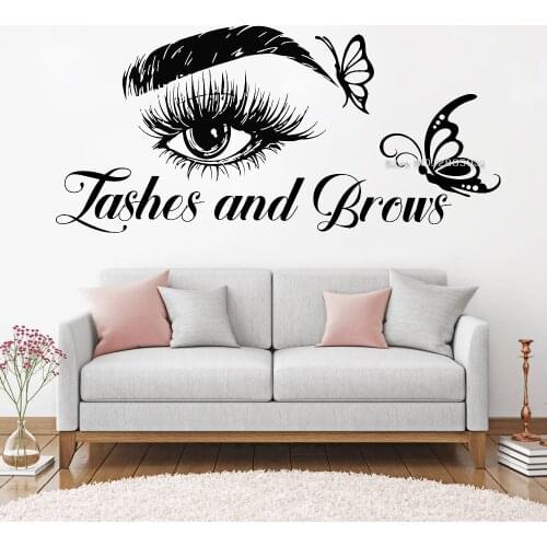 Lashes And Brows Text Eyelash Decals Wall Decor Eyelashes Salon Murals Butterfly Lashe Wall Stickers Studio Decoration LC1359