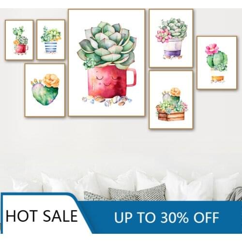 Cactus Succulent Pot Plant Wall Art Canvas Painting Posters Nordic Prints Wall Decor Pictures For Home Living Room Decor