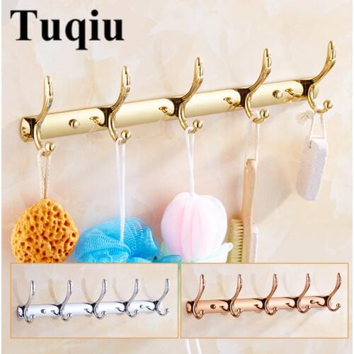 Wall Mounted Gold/Chrome/Rose Gold Clothes Hat Hook Row Vintage Robe Hook Bathroom Robe Hook Bath Hardware Set Kitchen Hanger