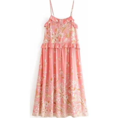 2020 summer new European and American womens clothing rayon positioning flower tassel suspender Dress Holiday style