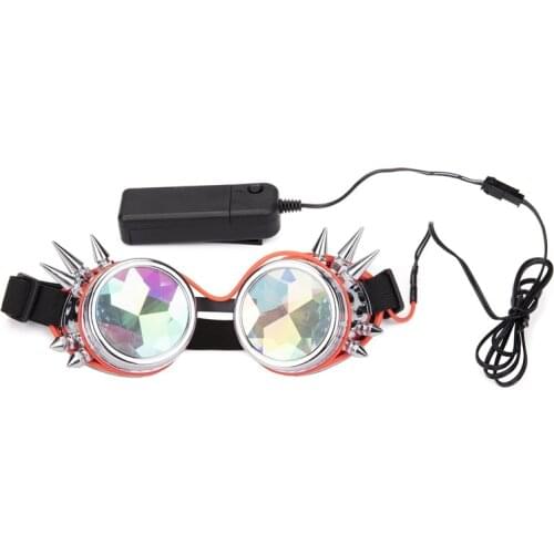 Goggles Steampunk Rivet Punk Kaleidoscope Remote Control Illuminated Goggles Rave Crystal Lens Cosplay Vintage Glass Eyewear