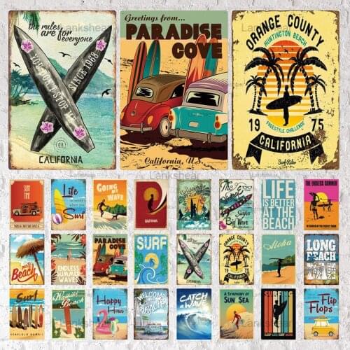 Lankshear Retro Summer Beach Landscape Tin Sign Metal Sign Room Bar Pub Club Home Decoration Vintage Surf Metal Painting Plaque
