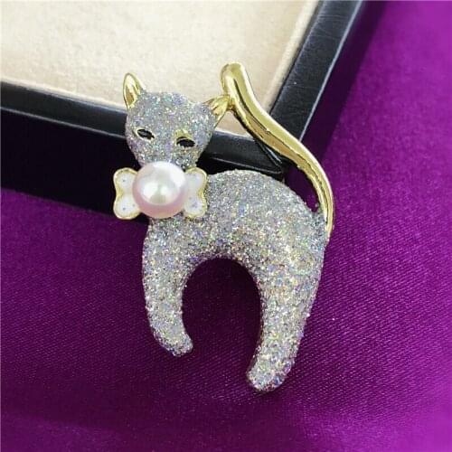 Cute Cat Brooch Pin Mountings Findings Settings Base Parts Fitting Women Accessories for Pearls Agate Jade Crystal Party Gift