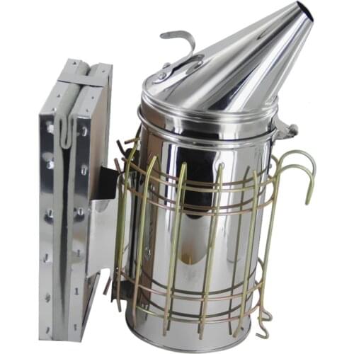 Bee Hive Smoker Stainless Steel W/ Leather Heat Shield Beekeeping Equipment