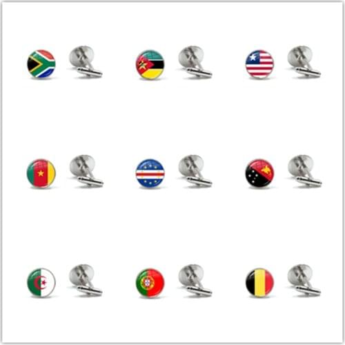 South Africa,Mozambique,Liberia,Cameroon,Verde,Papua New Guinea,Algeria,Belgium,Portugal National Flag Cufflinks For Men Gift