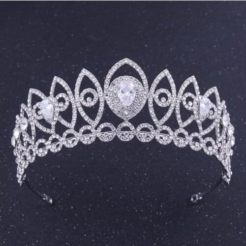 Popular White Bridal Tiaras Water Drop Shape Design Crown Wedding Accessories Rhinestone Hair Accessories Fashion Diadem