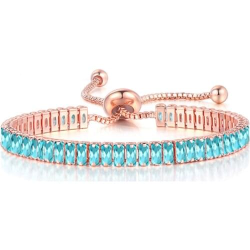 Popular Rectangular Zircon Bracelet Female Product Adjustable Crystal Birthstone Tennis Bracelet