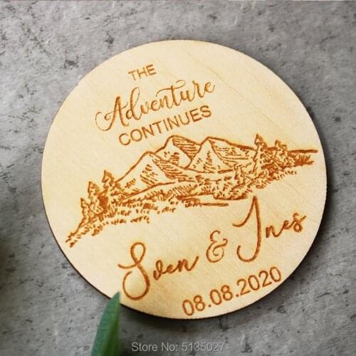 Adventure wood magnet --Rustic Mountain Wooden Wedding save the date magnets