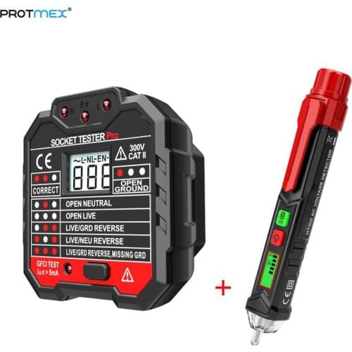 Protmex Voltage Tester Non-Contact with LED Flashlight + Outlet Tester Power Socket Voltage Detector Wall Plug Breaker Finder