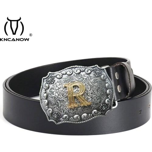 English Initials Of Name Belt For Men Personalize Design R Letter Men Fashion Original Soft Cow Leather Belt Cinturones Hombre