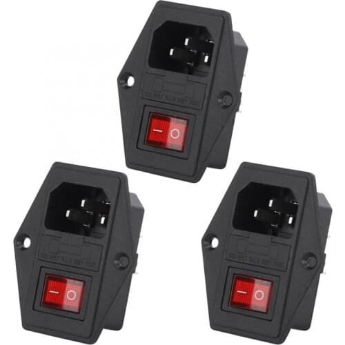 3 Pcs AC Power Socket Switch 4-Pin with Light Built-in Fuse 3D Printer Accessories high quality