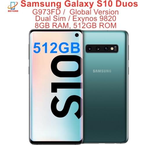 Samsung Galaxy S10 Duos G973FD Dual Sim 512GB ROM 8GB RAM 6.1" Octa Core Global Version NFC 4G LTE Exynos 9820 Cell Phone