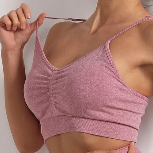 ASHEYWR Sports Bra Women Fitness V Neck Push Up Skinny Breathable Tops Workout Running Gym Female Sportwear Bra