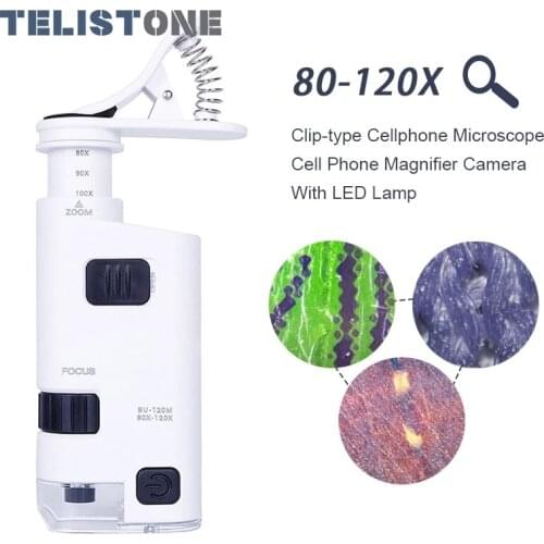 80-120X LED Cell Phone Microscope Universal Clip-type Cellphone Microscope Magnifier with LED Lamp Magnifiers Loupe