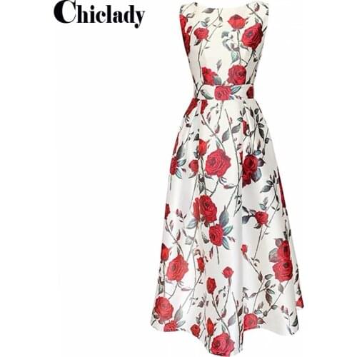 CHICLADY vintage floral midi A-line dresses summer party holiday boho rose flower dress for women French y2k vestidos de fiesta