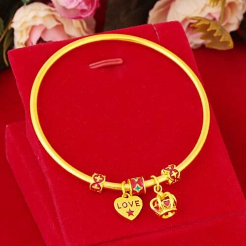 Crown Heart Design Bangle Women Jewelry Yellow Gold Filled Classic Bracelet Accessories