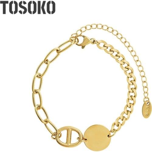 TOSOKO Stainless Steel Jewelry Round Brand Rough Bracelet Personality Cool Chain For Women BSE170