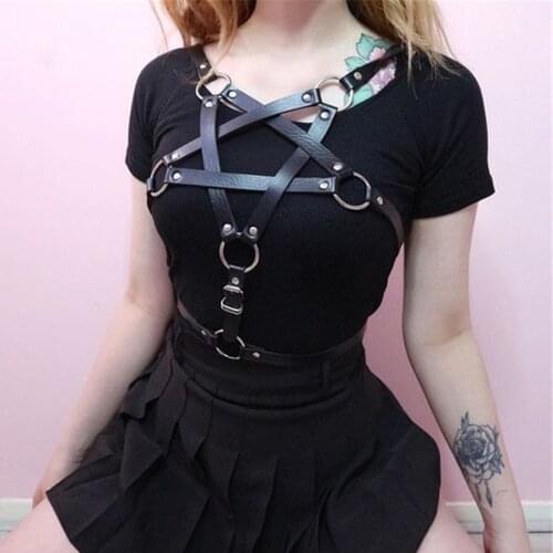 Pentagram Harness Punk Belt PU Leather Harajuku O-Ring Suspenders Straps Sexy Body Bondage Lingerie Cage Womens Harness Bra New