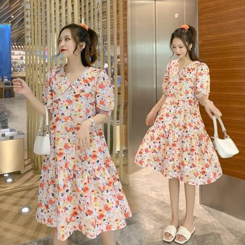 090# Maternity Clothes Summer Short Sleeve Easy Matching Loose Stylish Floral Dress for Pregnant Women Pregnancy Clothes