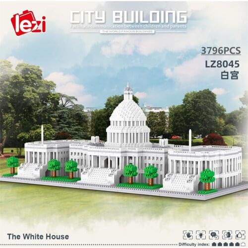 3796pcs Lezi Mini Blocks World Famous Building The White House Landmark Bricks Juguetes Boy Toys Kids Gift Birthday Present 8045