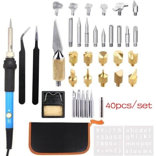 40PCS 110V/220V 60W Soldering Iron Kit Wood Burning Pen Set Electric Soldering Iron Carving Pyrography Tools