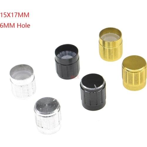 5Pcs Aluminum Potentiometer Knob Cap Inner Volume Control Rotary Switch 15*17mm 15x17mm Ship Black gold silver 6mm holes