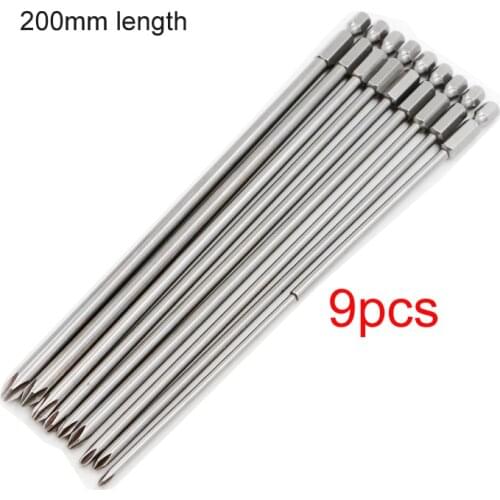 9pcs 200mm Magnetic Cross Philips Screwdriver Bit Set 1/4 inch 6.35mm Shank S2 alloy steel Long Hex Screwdriver Screw