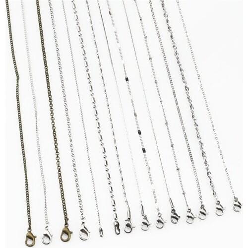 12x Steel Chains Necklace 18'' 20'' 22'' 24'' Popcorn Link Water-wave Beads Chain For Girl Women DIY Pendant Jewelry